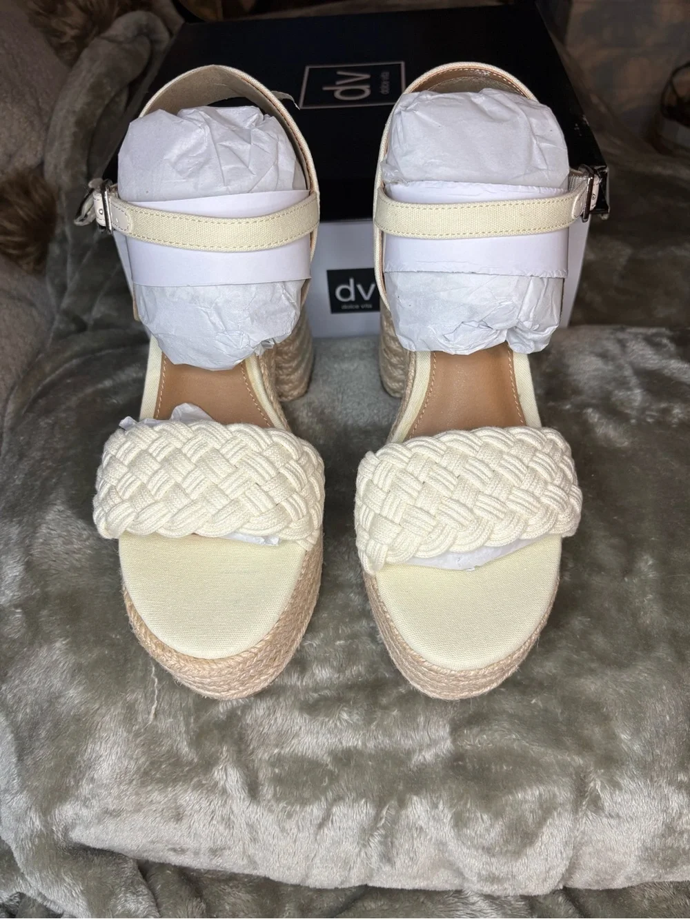 DV Dolce Vita WALLEY Platform Braided Espadrille Sandals - Cream